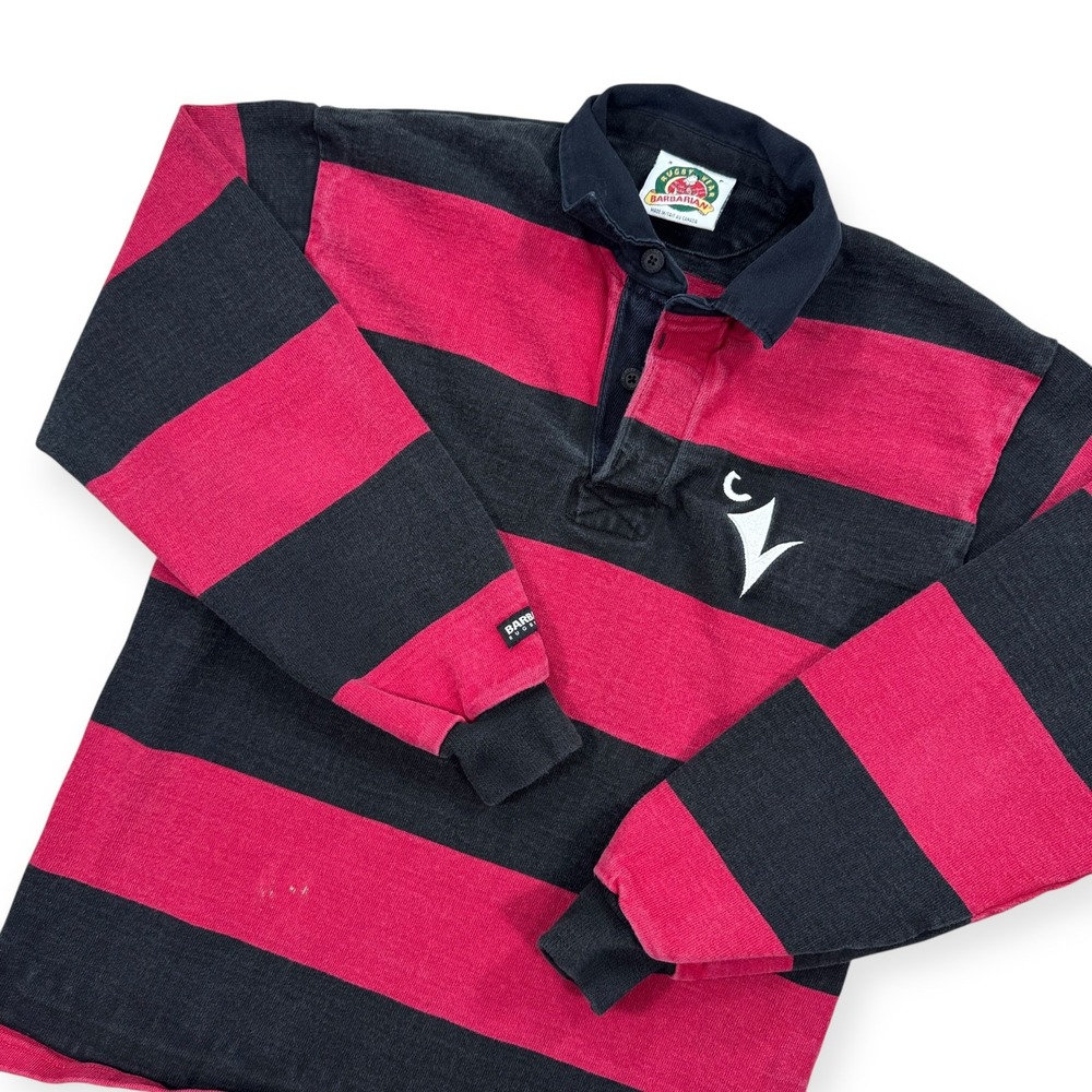 Barbarian Rugby Shirt Men's Small Red Black Striped Long Sleeve Polo Canada VTG
